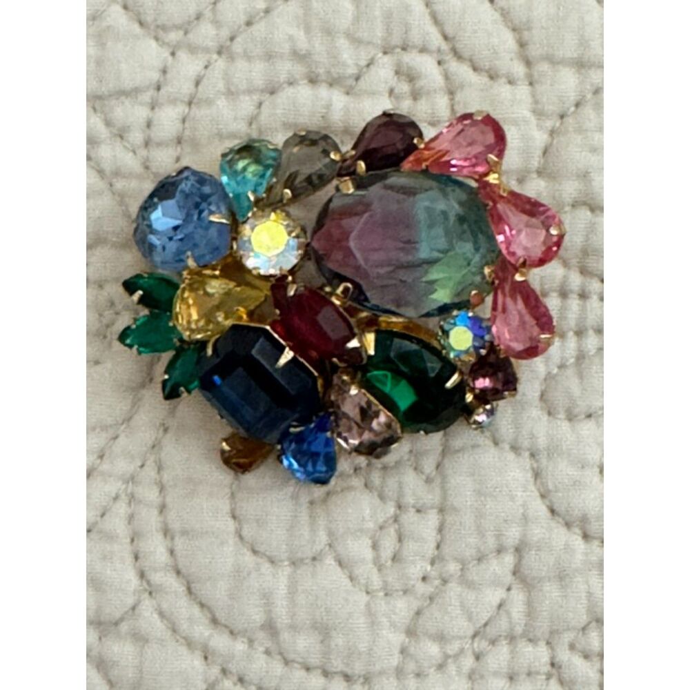 Vintage Fruit Salad Colorful Large Brooch.